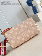 Louis Vuitton tan monogram wristlet pouch with top zipper and red strap