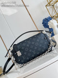 Louis Vuitton bag, dark monogram canvas, chain strap, front flap with lock