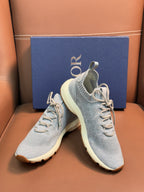 Dior unisex sneakers, light blue knit with cream sole and lace-up front