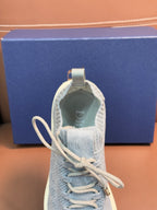 Dior unisex sneaker tongue and laces, light blue knit with cushioned collar