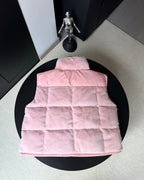 Moncler pink padded hooded gilet, back view with quilted sections