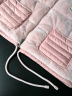 Moncler pink faux-fur gilet with drawstring cords and quilted pocket panels