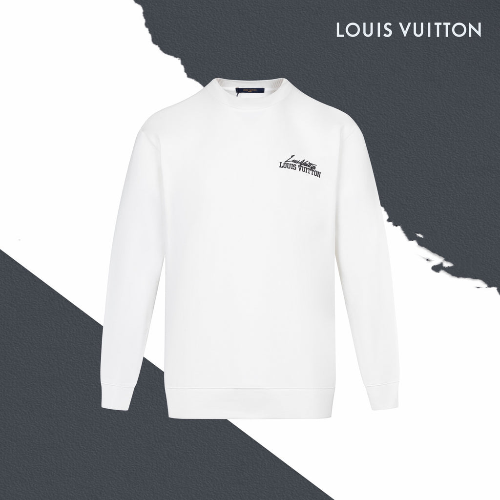 White long-sleeve sweatshirt with small chest Louis Vuitton logo