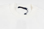 White long-sleeve sweatshirt neckline with ribbed collar and neck label