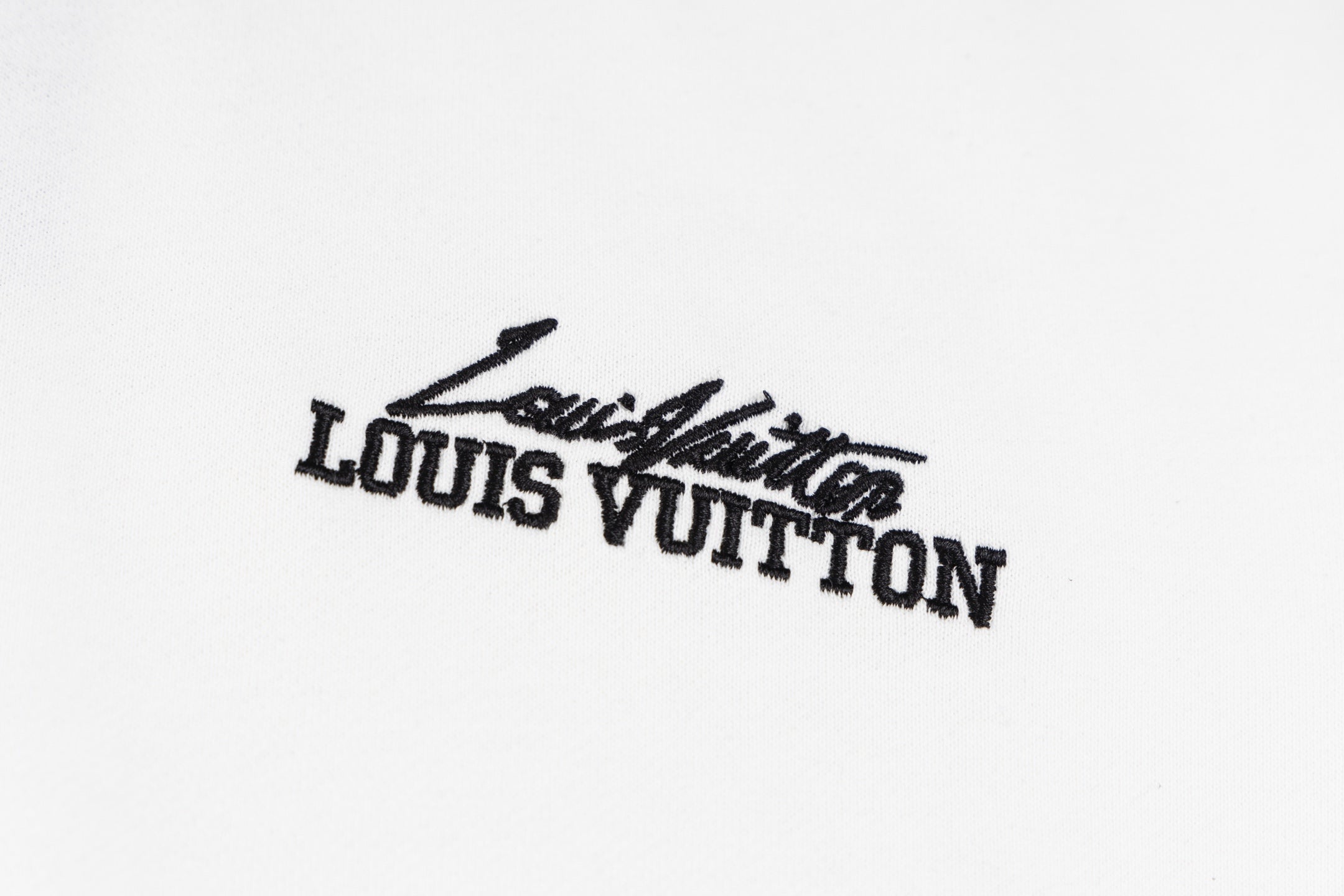 White long-sleeve sweatshirt chest Louis Vuitton graphic logo in black