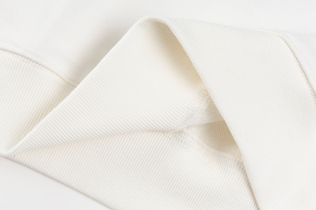 Long-sleeve sweatshirt, white knit fabric with ribbed trim