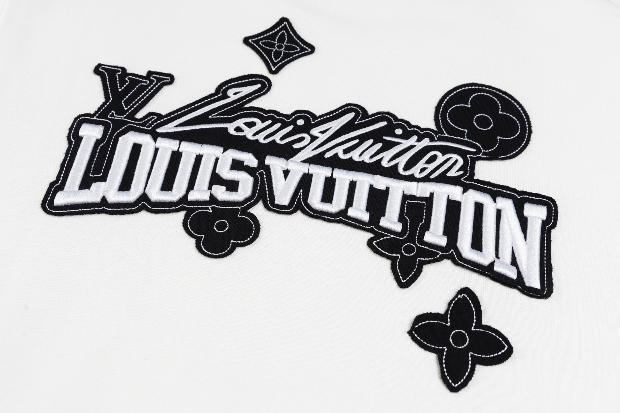 White long-sleeve sweatshirt large back Louis Vuitton graphic logo