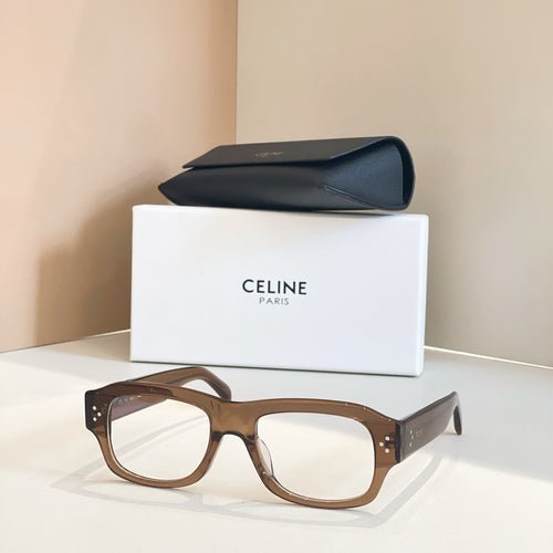 Celine eyeglasses with dark brown tortoise frame and clear lenses