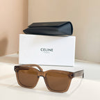 Celine glasses with tan square frames and brown lenses.