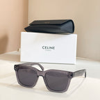 Celine glasses with charcoal square frames and dark lenses.