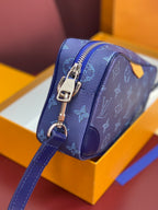Louis Vuitton blue monogram crossbody bag with front zipper and adjustable strap