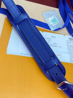 Louis Vuitton blue bag adjustable leather strap with stitched attachment hardware