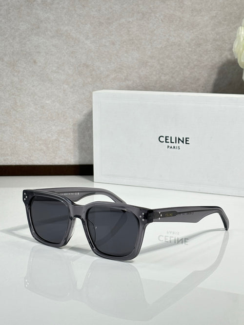 Celine glasses with dark gray rectangular frames and dark tinted lenses