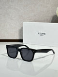 Celine glasses with glossy black rectangular frames and dark tinted lenses