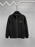 Fendi black zip-up sweatshirt with high collar and logo chest detail