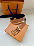 Louis Vuitton reversible leather belt, navy and tan straps with gold buckle