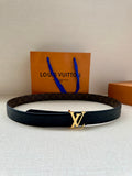 Monogram belt with dark leather strap and gold-tone LV buckle