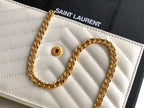 YSL white quilted flap with gold chain and round snap closure