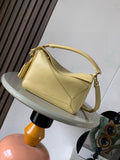 Loewe light yellow leather shoulder bag with curved top handle and gold hardware