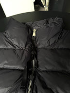 Puffer jacket center front zipper with metal pull