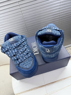 Blue unisex Dior sneakers, padded collar interior with quilted logo pattern