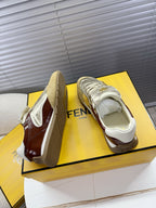 Fendi unisex luxury sneakers, brown and metallic silver lace-up with chunky sole