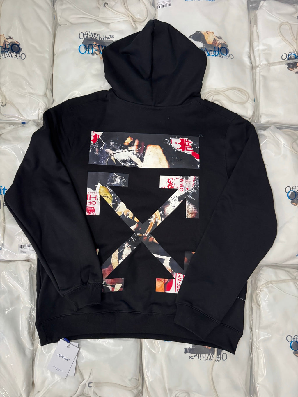 Off-White black pullover hoodie with large back graphic print and hood
