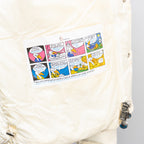 Moncler white puffer jacket side graphic patch with zipper pull