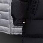 Black long puffer jacket cuff with snap button and dark zipper