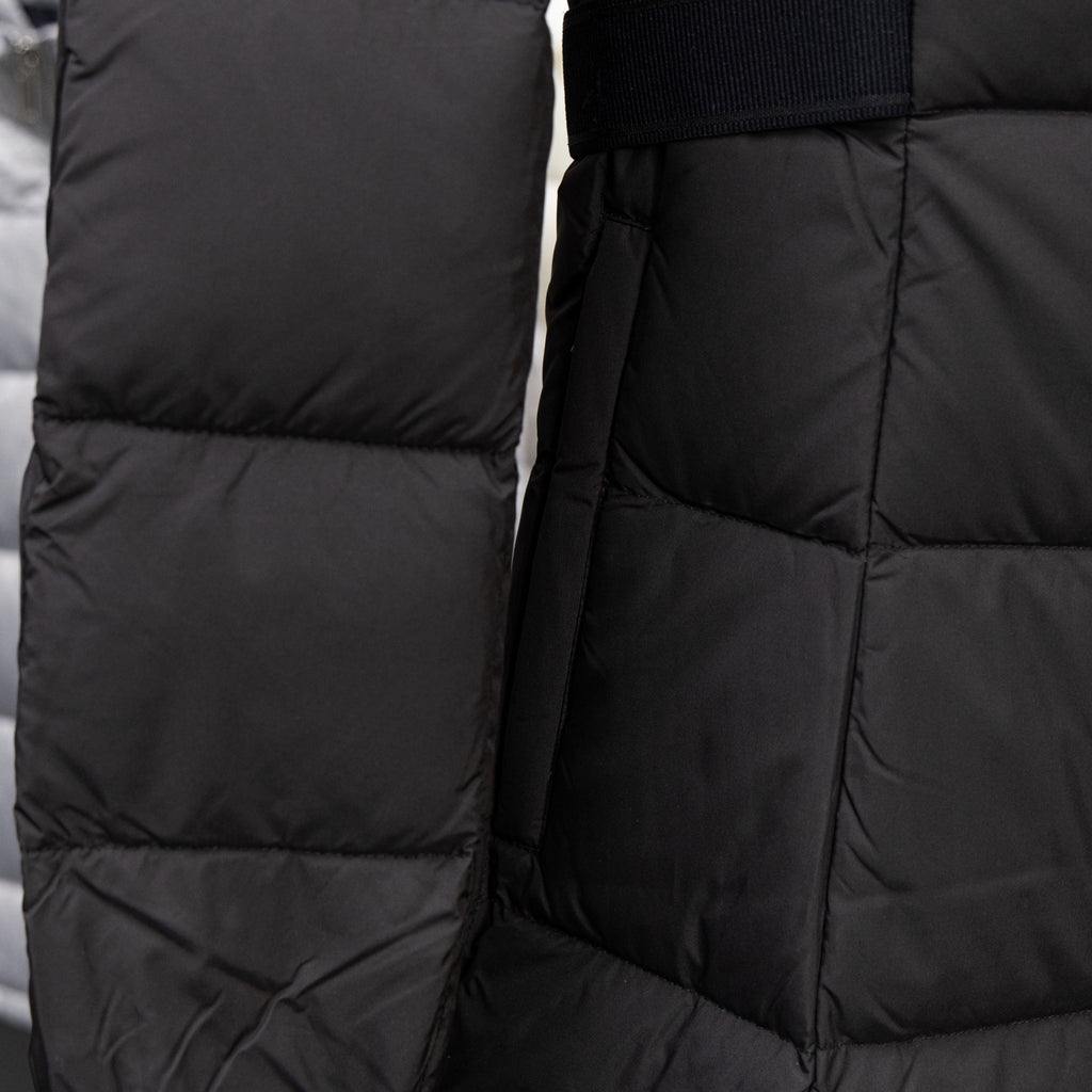 Moncler long puffer coat in dark black with quilted padded panels