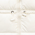 Moncler long puffer jacket, white, drawstring toggles at the front