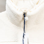 Moncler long puffer jacket, white, sherpa-style collar and center zipper detail