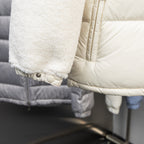 Long puffer jacket with sherpa cuff and snap buttons