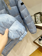 Dior long puffer jacket, light blue monogram sleeve and padded cuff
