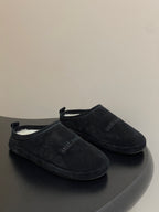 Balenciaga black suede slide sandals, rounded toe with low slip-on design