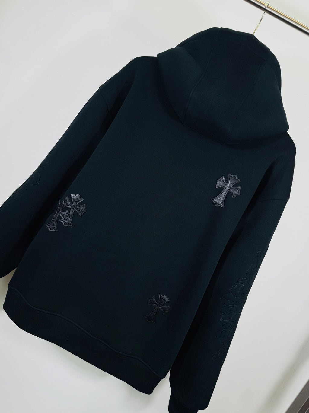 Chrome long dark zip-up hoodie, back logo and hood, full length sleeves