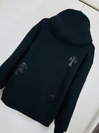 Chrome long dark zip-up hoodie, back logo and hood, full length sleeves