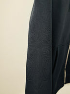 Chrome long dark hoodie sleeve, textured cross pattern embroidery