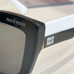MiuMiu sunglasses temple with brand logo on black frame