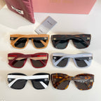 Assorted MiuMiu square sunglasses with mixed frame colors and dark lenses on display