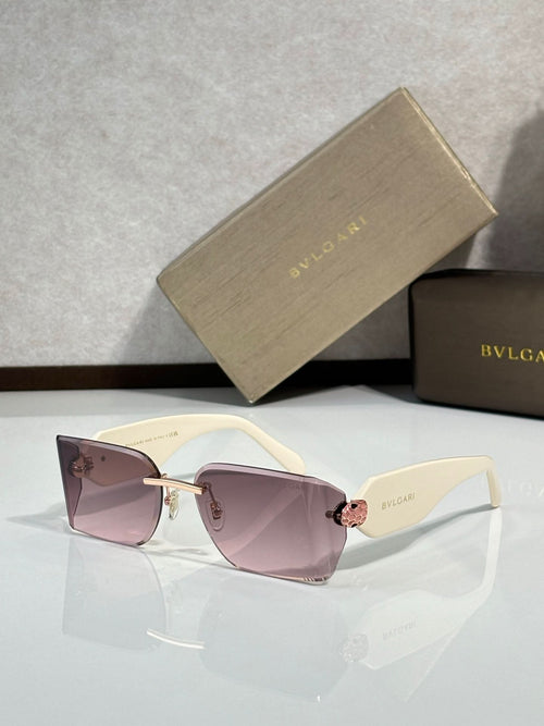 Bvlgari square sunglasses with pale pink lenses and gold-tone frame