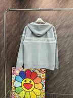 Light blue hooded zip sweatshirt, back view with “CHRISTIAN DIOR” chest band.