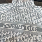 Dior long-sleeve zip hoodie with navy knit and repeating Dior logo pattern