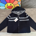 Dark navy zip hoodie with striped design and hood lining with Dior logo print