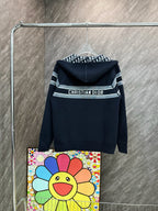 Black hooded zip sweatshirt, back view with “CHRISTIAN DIOR” chest band.
