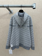 Heather gray patterned zip hoodie with hood, back Christian Dior logo band