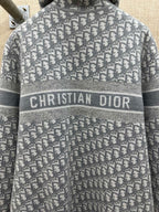 Heather gray zip hoodie detail: Christian Dior logo band on knit fabric