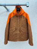 Louis Vuitton hooded jacket with orange hood and brown monogram pattern, zip front