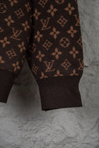 Louis Vuitton monogram sweater cuff and hem, dark brown ribbed knit