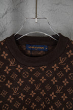 Louis Vuitton monogram crewneck sweater, dark brown logo pattern and ribbed collar